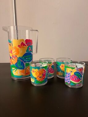 Vintage Acrylic Pitcher & Cups Fruit By The Cooks Bazaar Retro 90’s NO LID